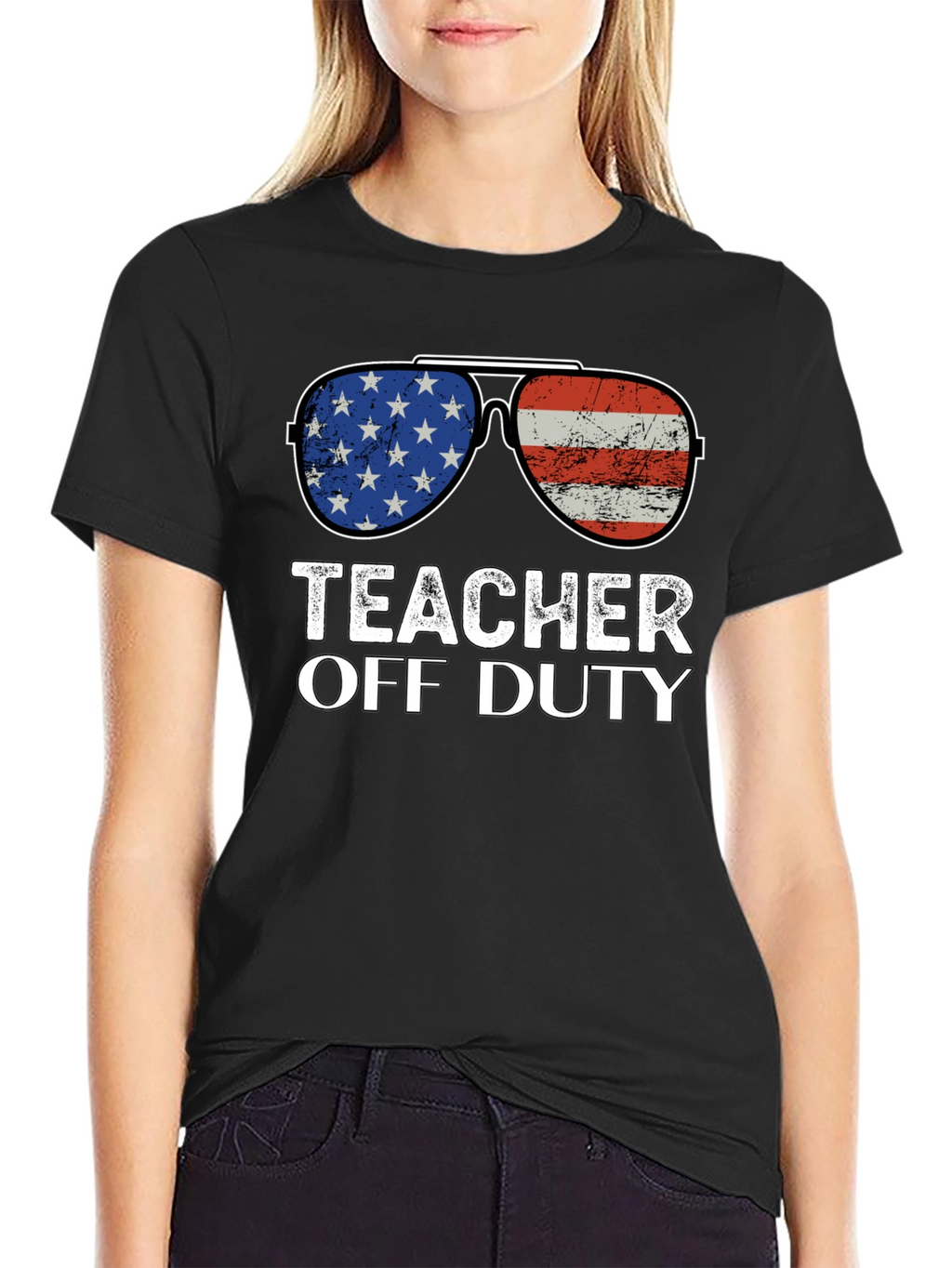 Teacher Off Duty American Flag Sunglasses T-Shirt