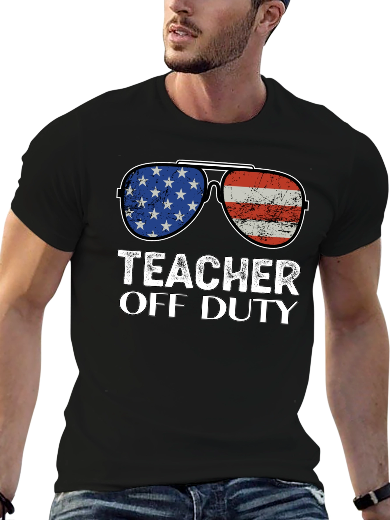 Teacher Off Duty American Flag Sunglasses T-Shirt