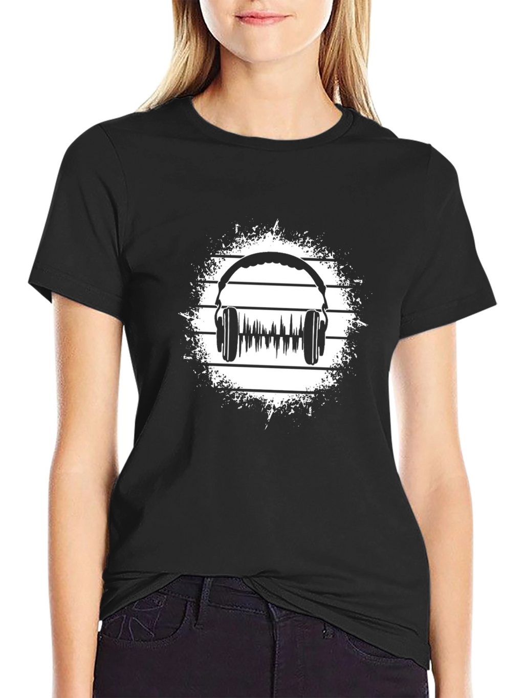 Headphone Audio Wave Black T-Shirt