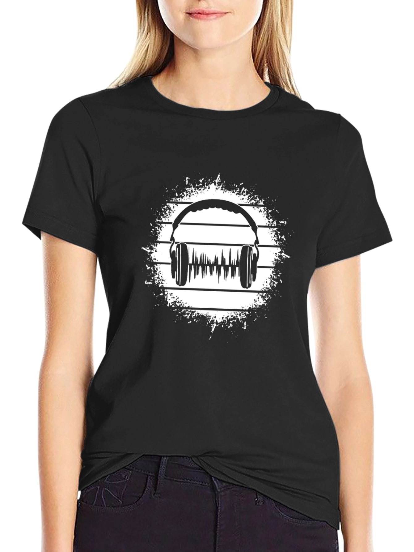 Headphone Audio Wave Black T-Shirt