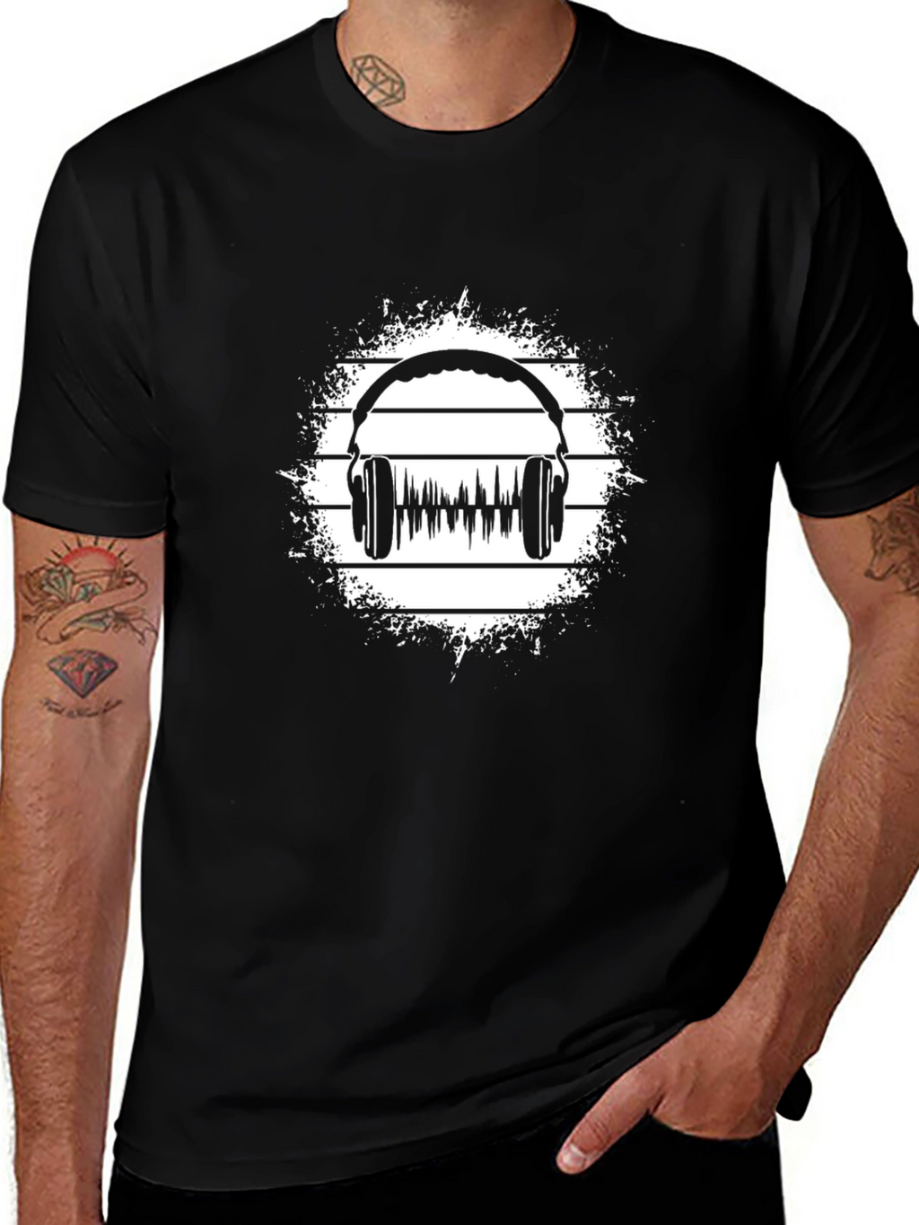 Headphone Audio Wave Black T-Shirt