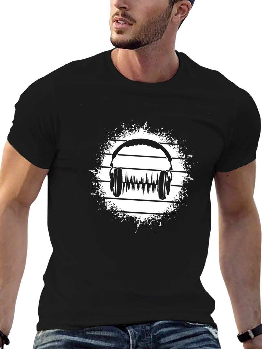 Headphone Audio Wave Black T-Shirt