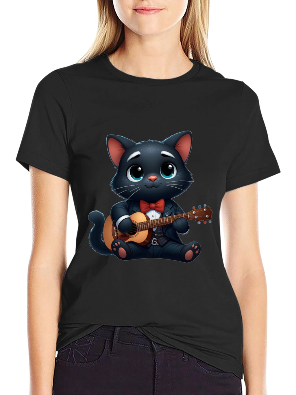 Cat Playing Guitar T-Shirt - Cute Cartoon Animal Tee
