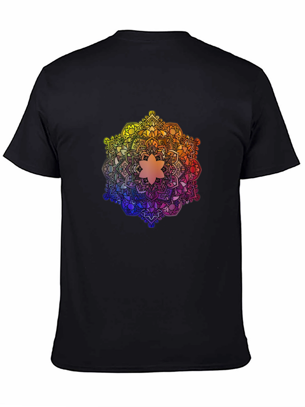 Rainbow Mandala Graphic Tee - Black Cotton T-Shirt