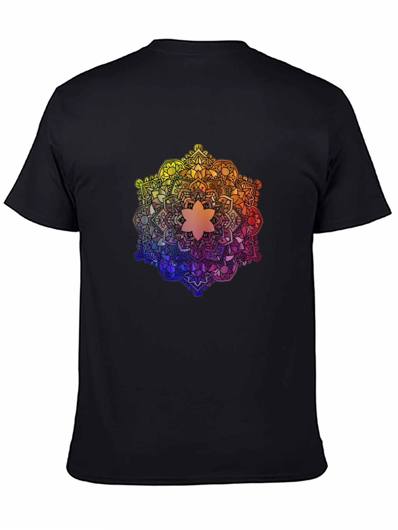 Rainbow Mandala Graphic Tee - Black Cotton T-Shirt