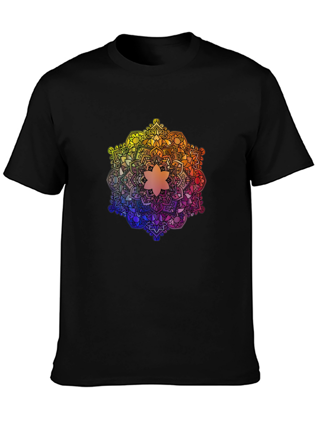 Rainbow Mandala Graphic Tee - Black Cotton T-Shirt