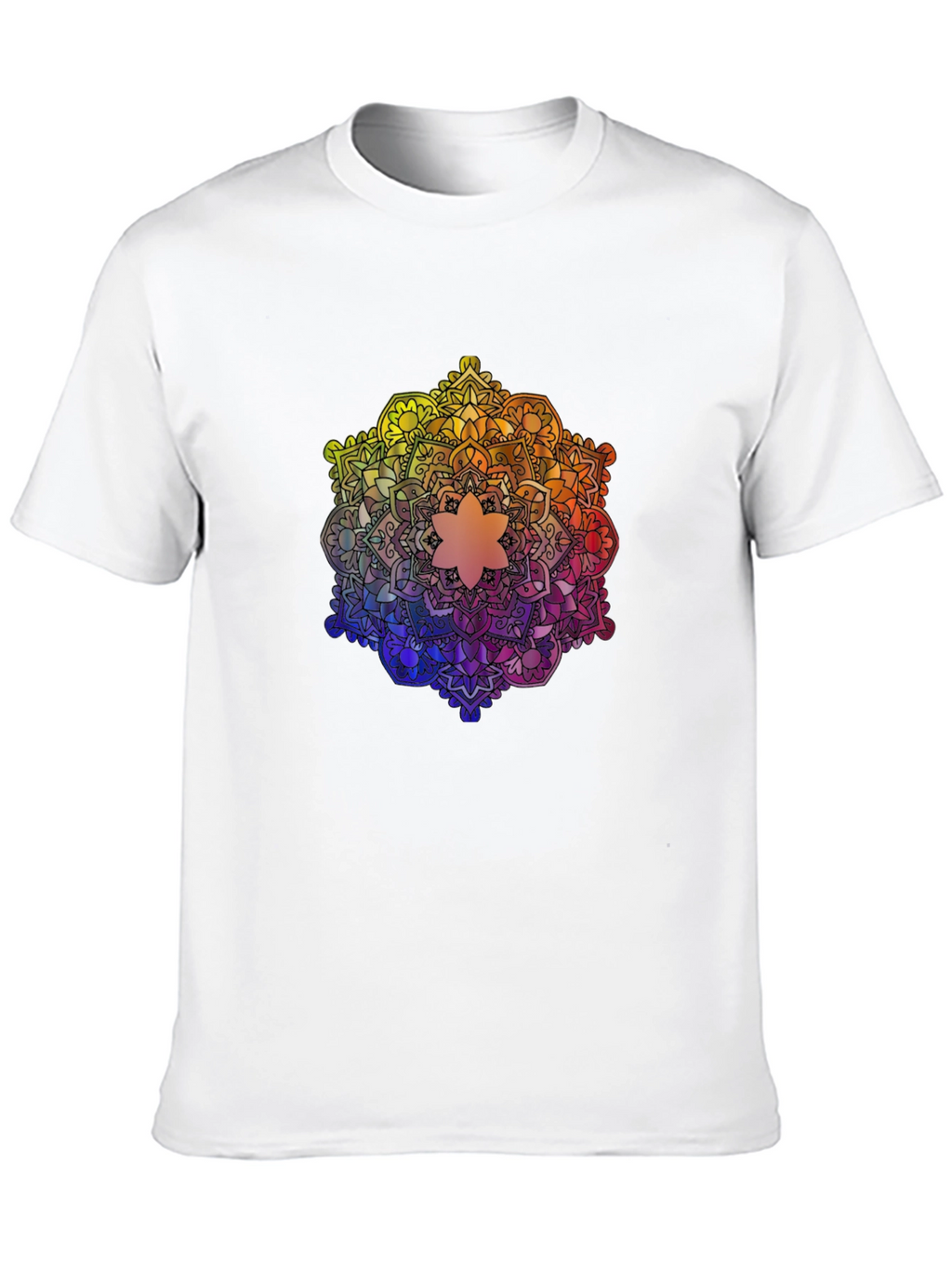 Rainbow Mandala Graphic Tee - Black Cotton T-Shirt