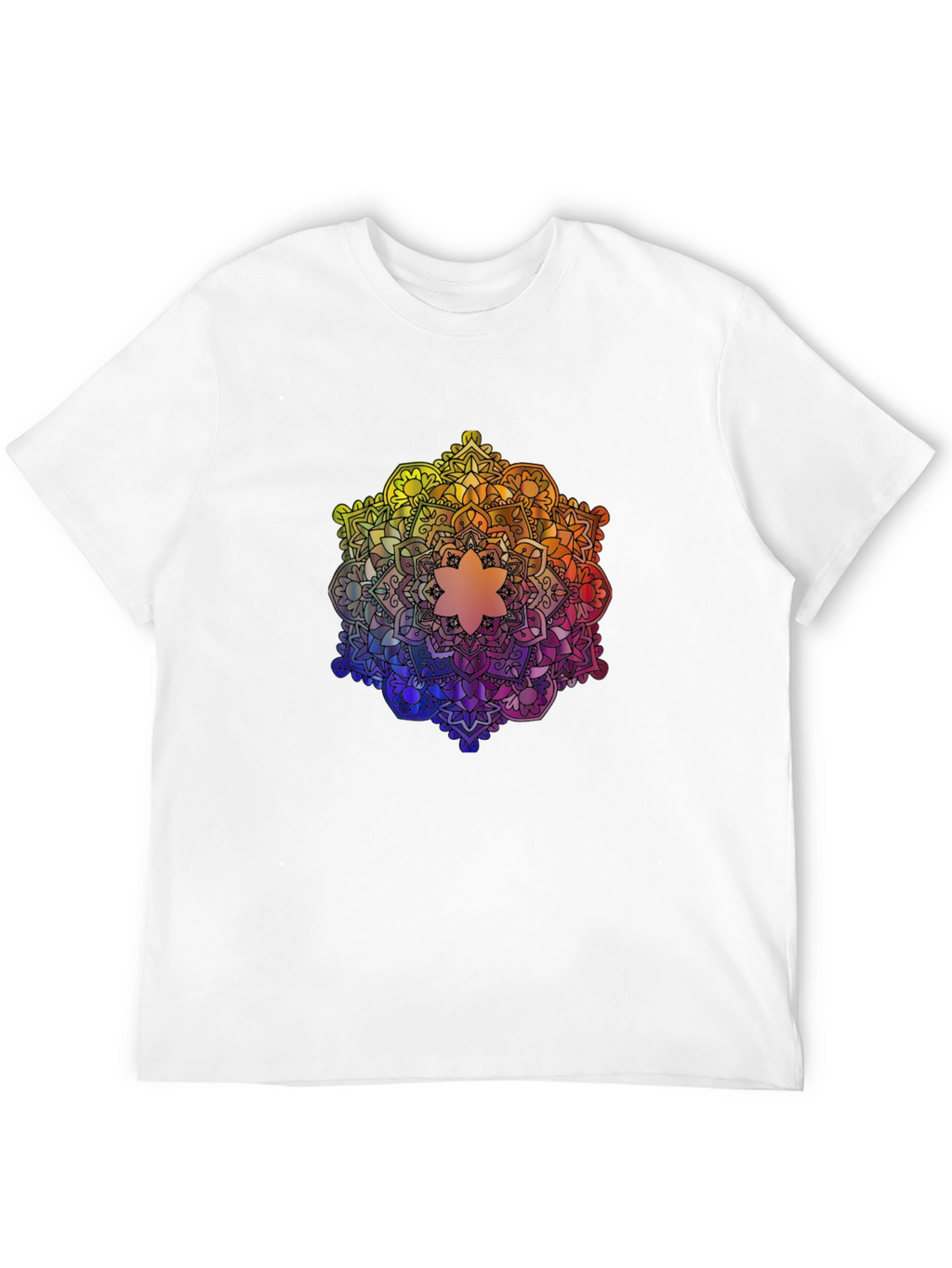 Rainbow Mandala Graphic Tee - Black Cotton T-Shirt