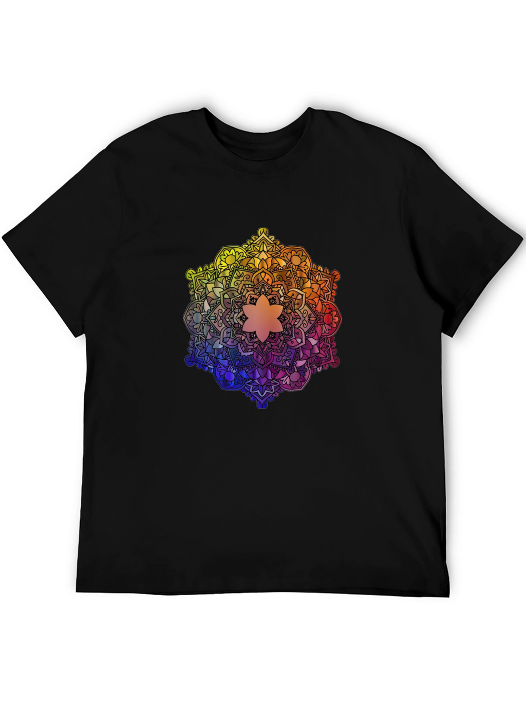 Rainbow Mandala Graphic Tee - Black Cotton T-Shirt