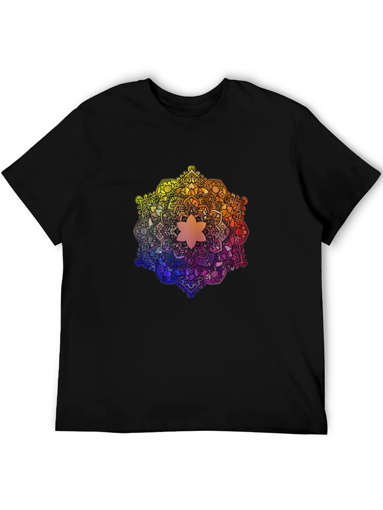 Rainbow Mandala Graphic Tee - Black Cotton T-Shirt