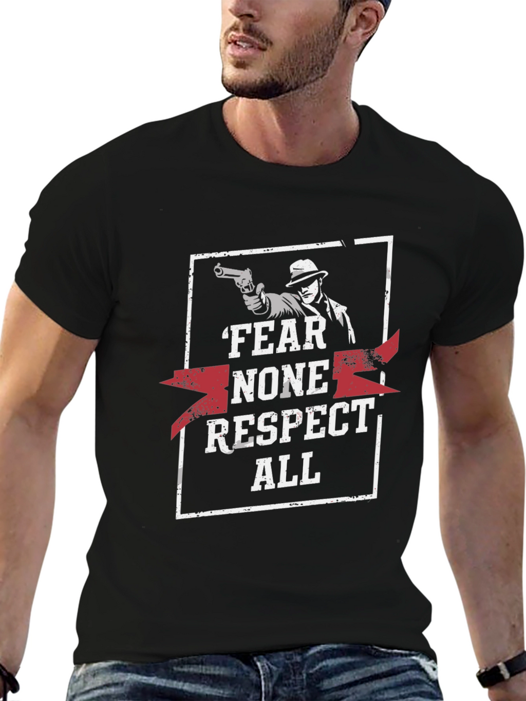 Fear None Respect All Graphic Print Black T-Shirt