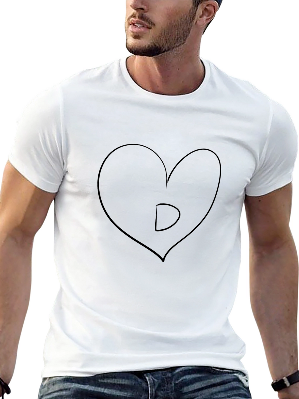 Heart Letter D Black T-Shirt - Mens Graphic Tee