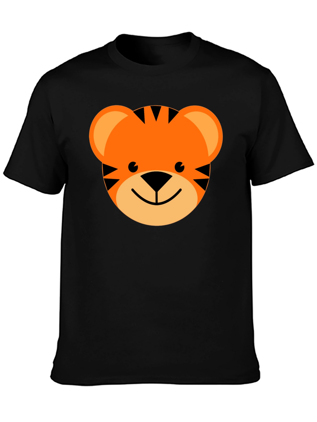 Cute Cartoon Tiger Graphic Tee - Black Cotton Blend