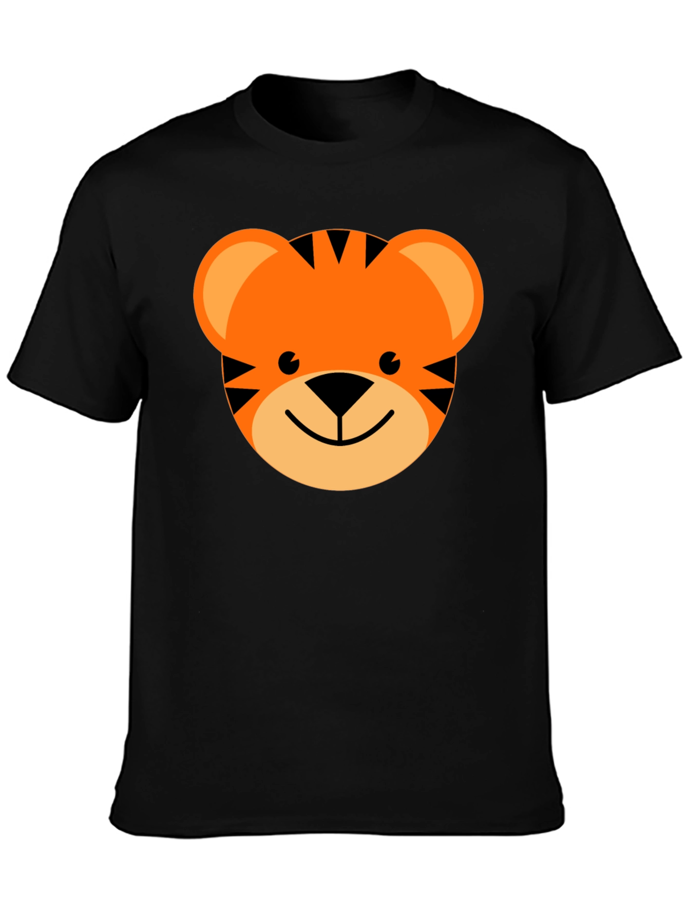 Cute Cartoon Tiger Graphic Tee - Black Cotton Blend