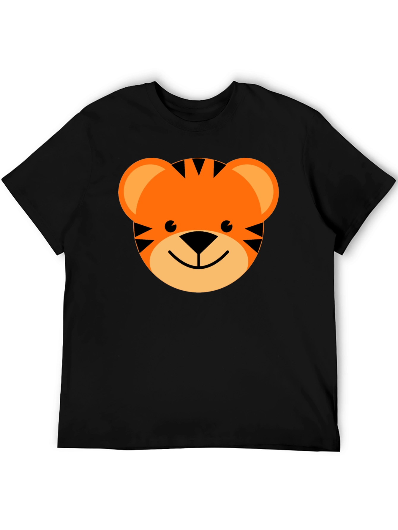 Cute Cartoon Tiger Graphic Tee - Black Cotton Blend