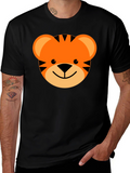 Cute Cartoon Tiger Graphic Tee - Black Cotton Blend