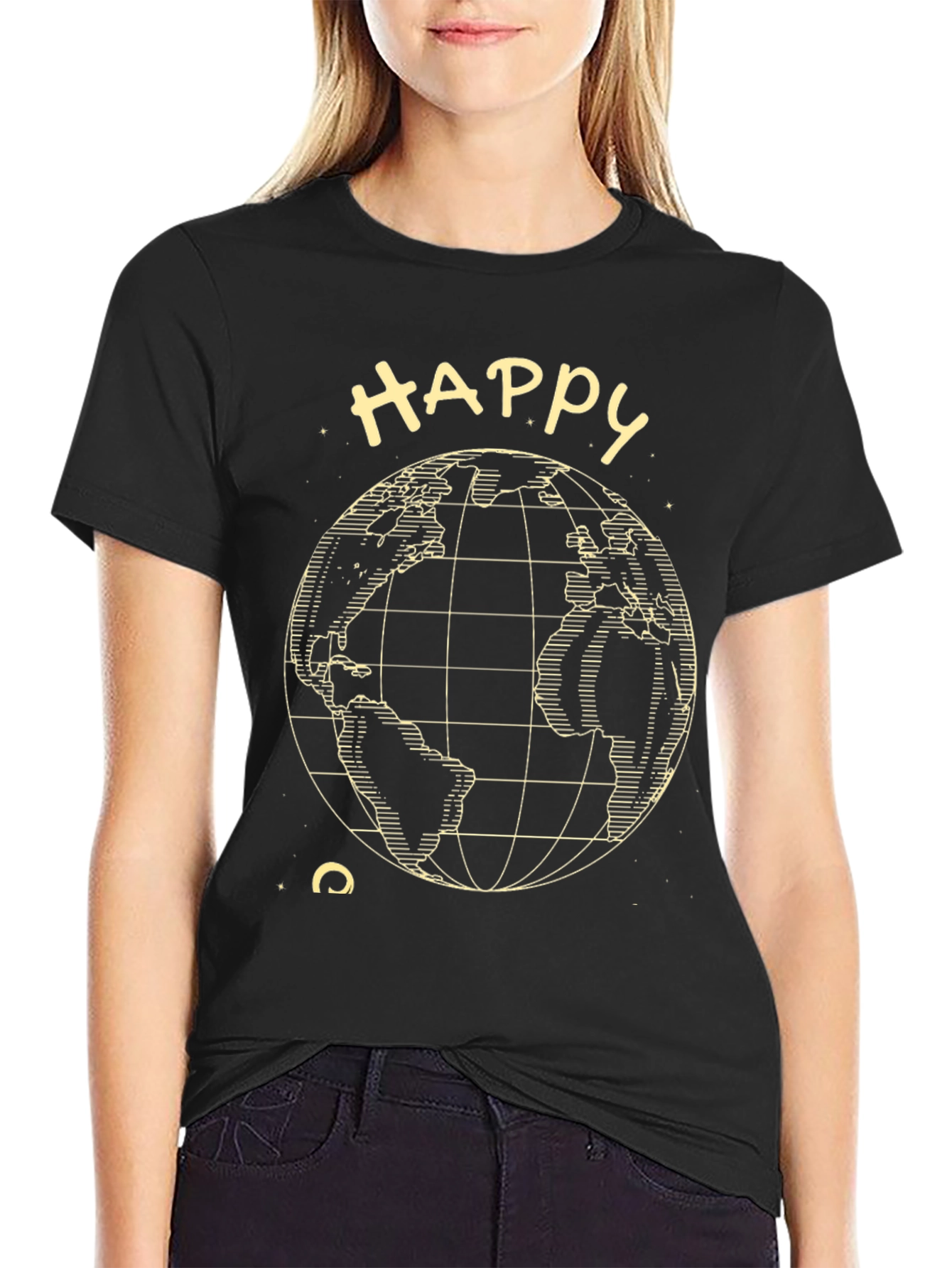 Happy Earth Tee - Black Graphic T-Shirt