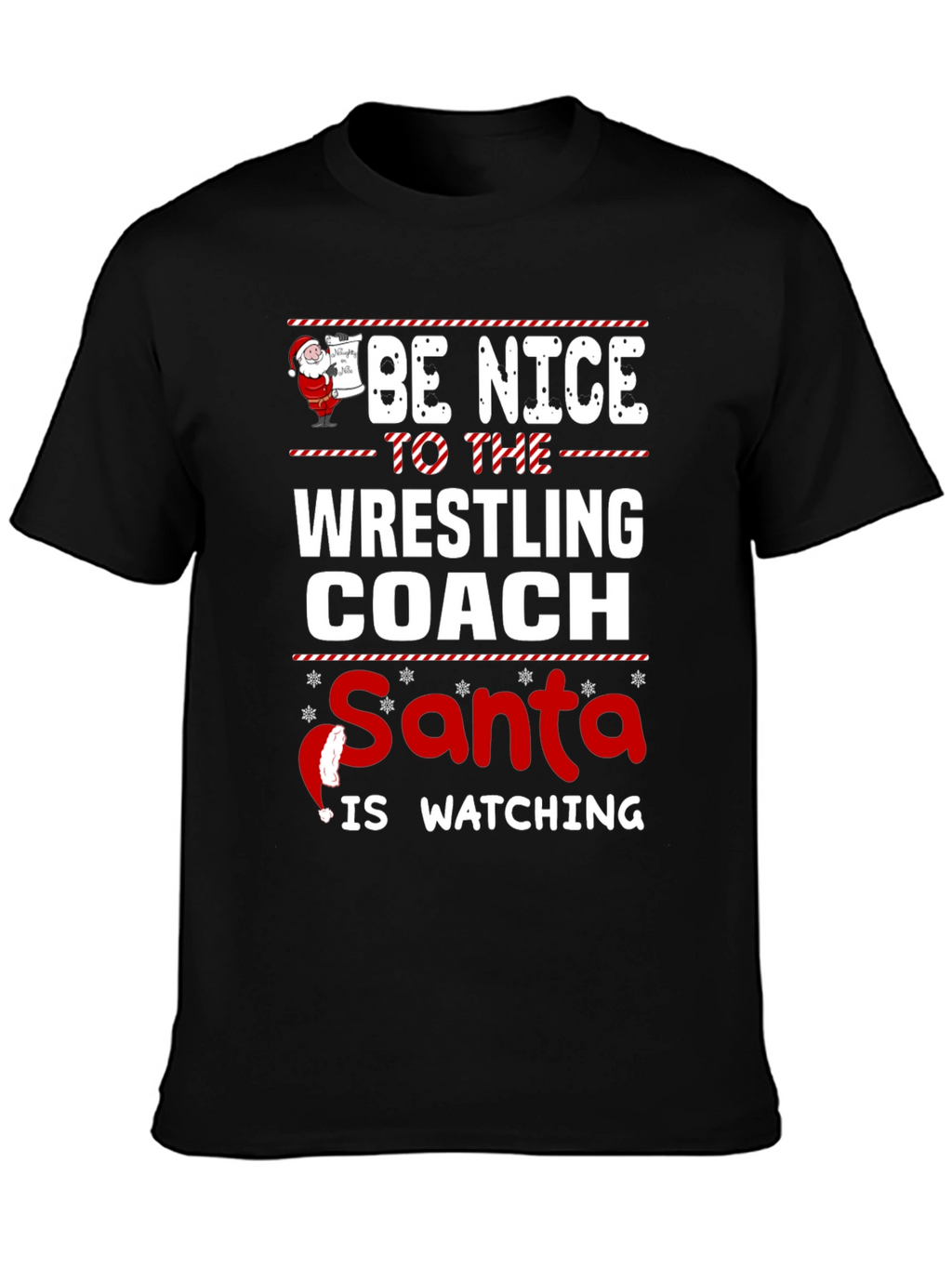 Funny Wrestling Coach Christmas Santa Watching T-Shirt