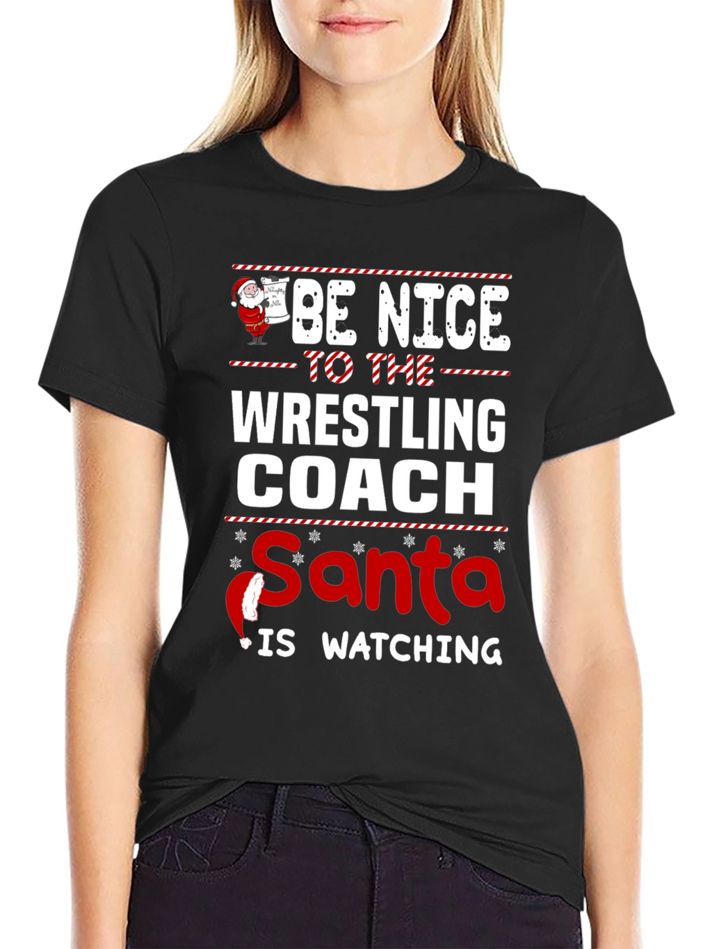 Funny Wrestling Coach Christmas Santa Watching T-Shirt