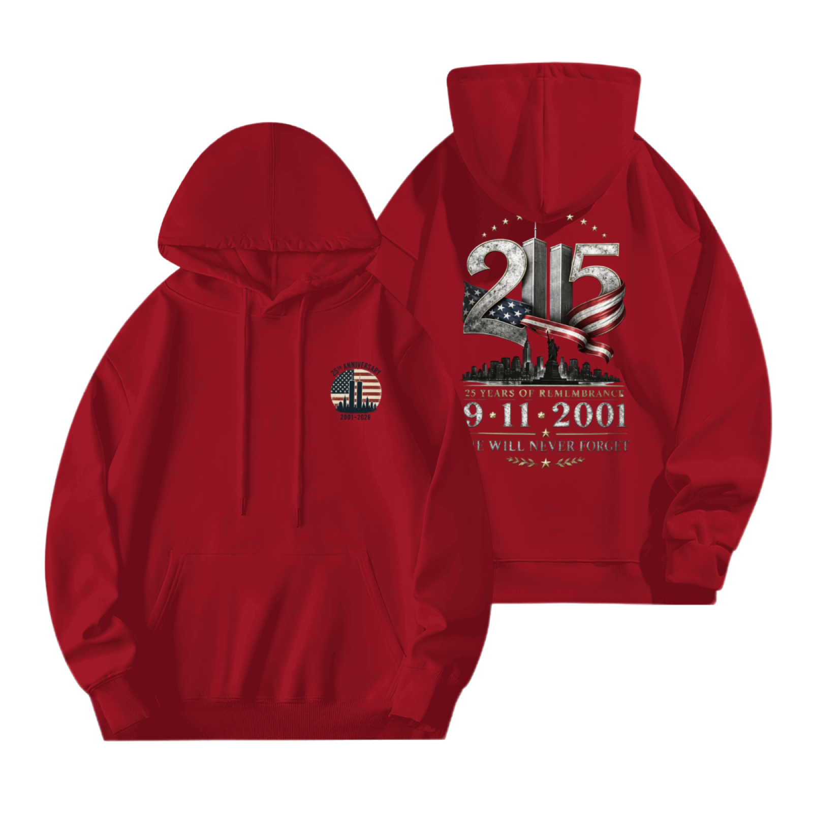 25 Years Of Remembrance 9?11?2001 Memorial Double?Sided Hoodie