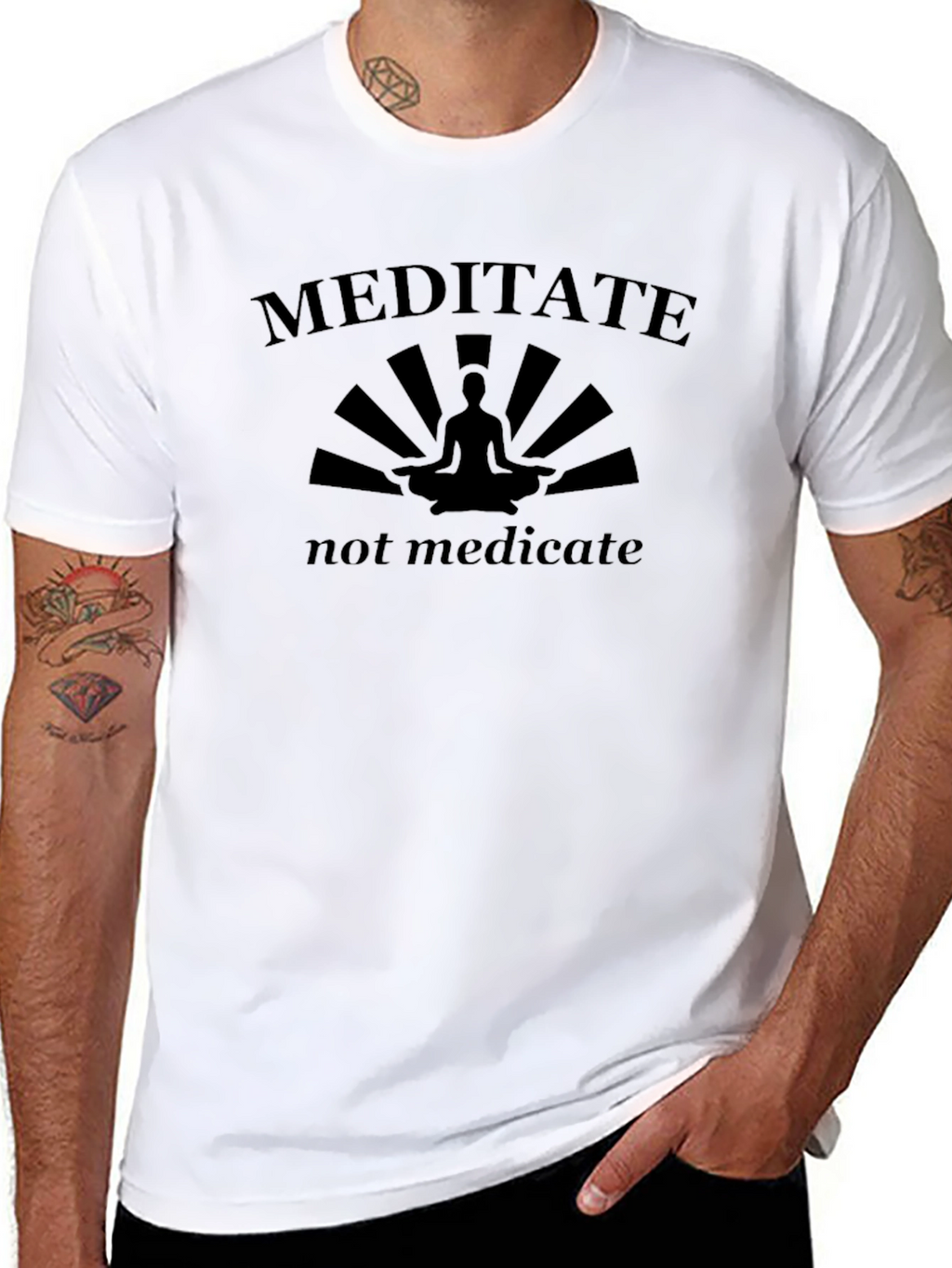 Meditate Not Medicate Black Graphic T-Shirt