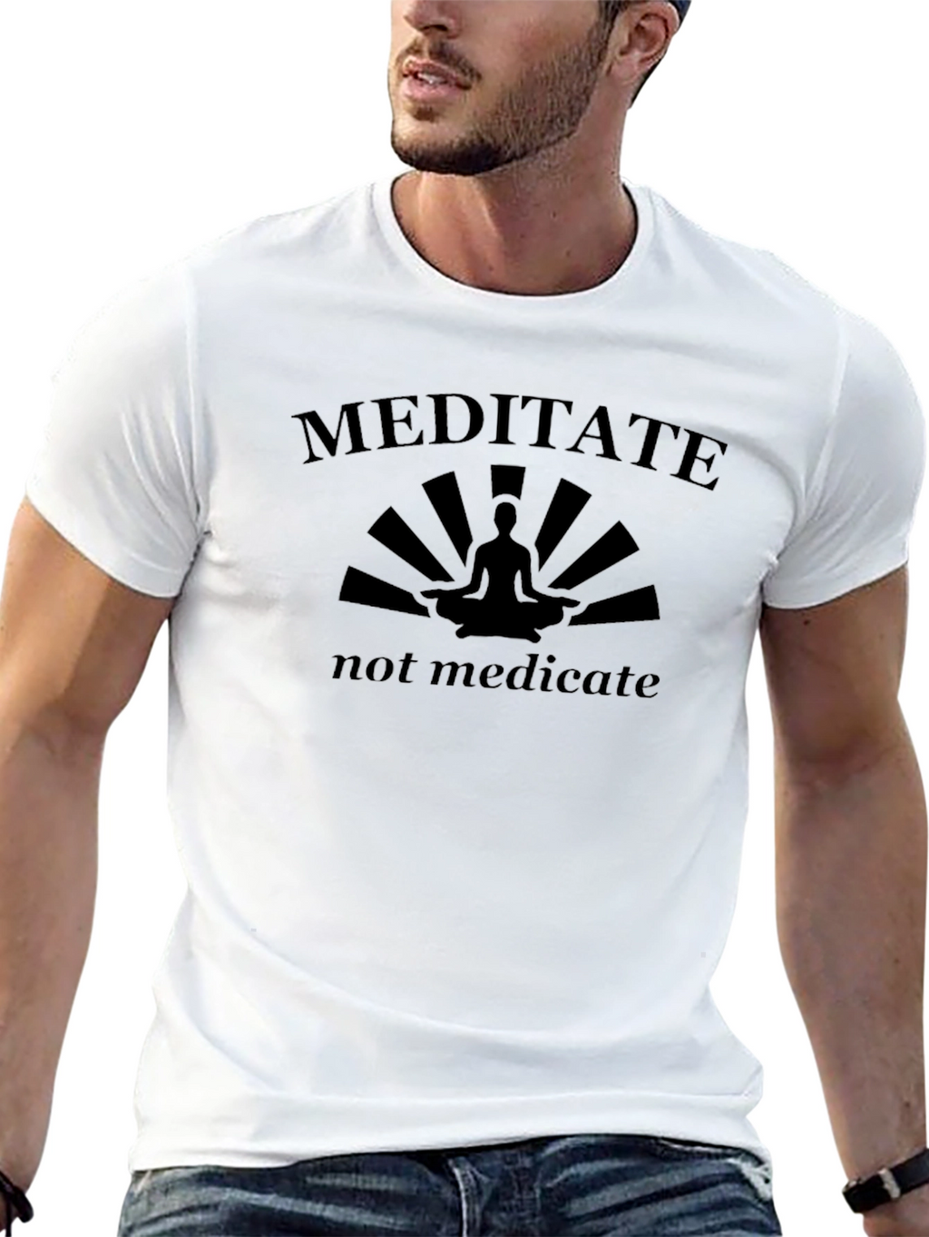 Meditate Not Medicate Black Graphic T-Shirt