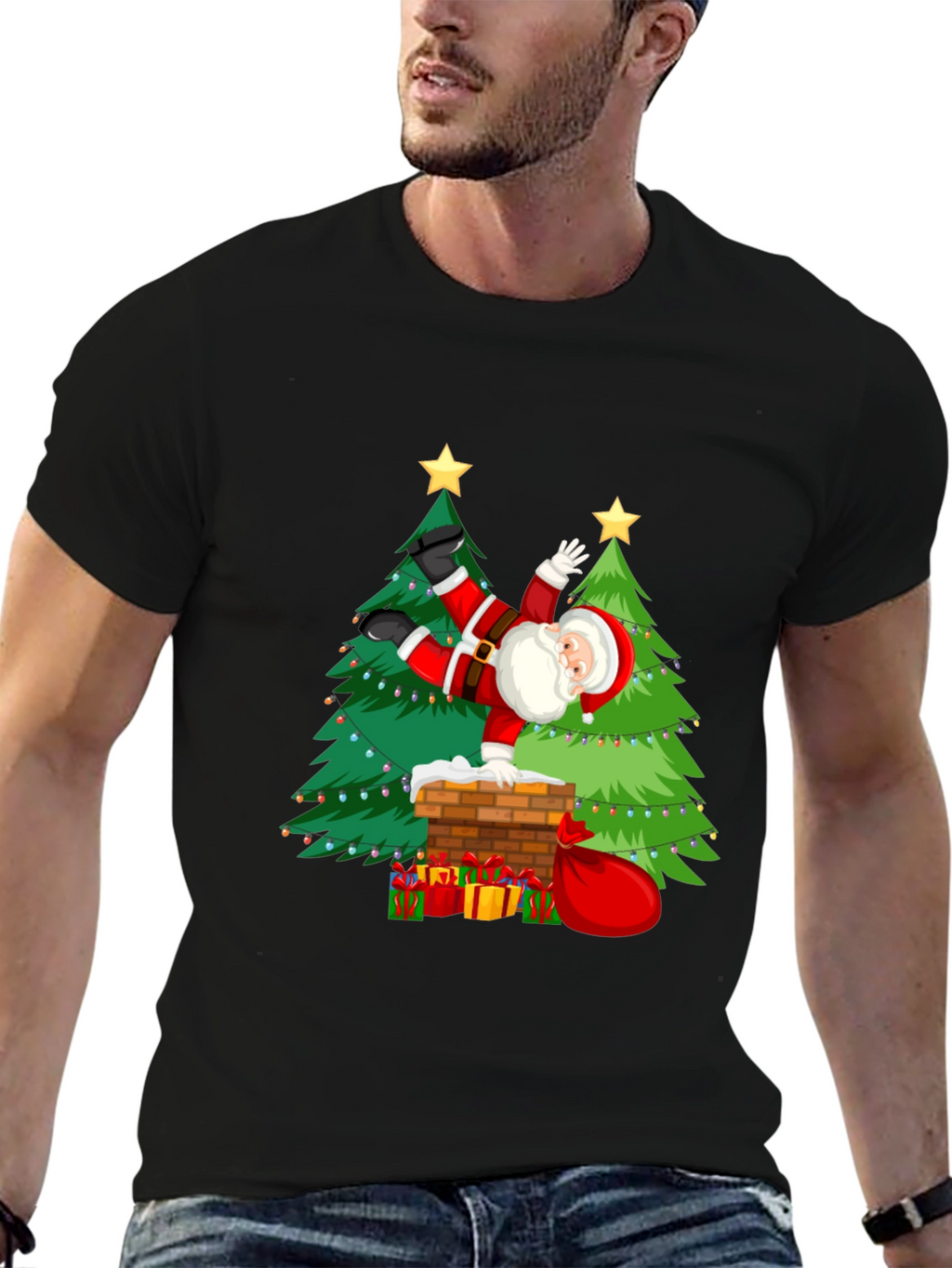 Festive Santa Doing Handstand T-Shirt