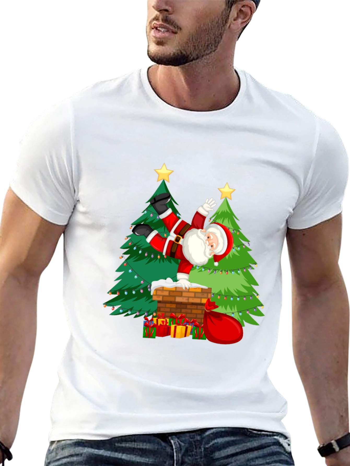 Festive Santa Doing Handstand T-Shirt