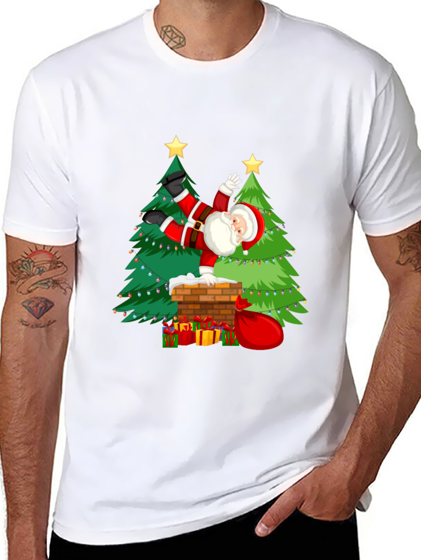 Festive Santa Doing Handstand T-Shirt