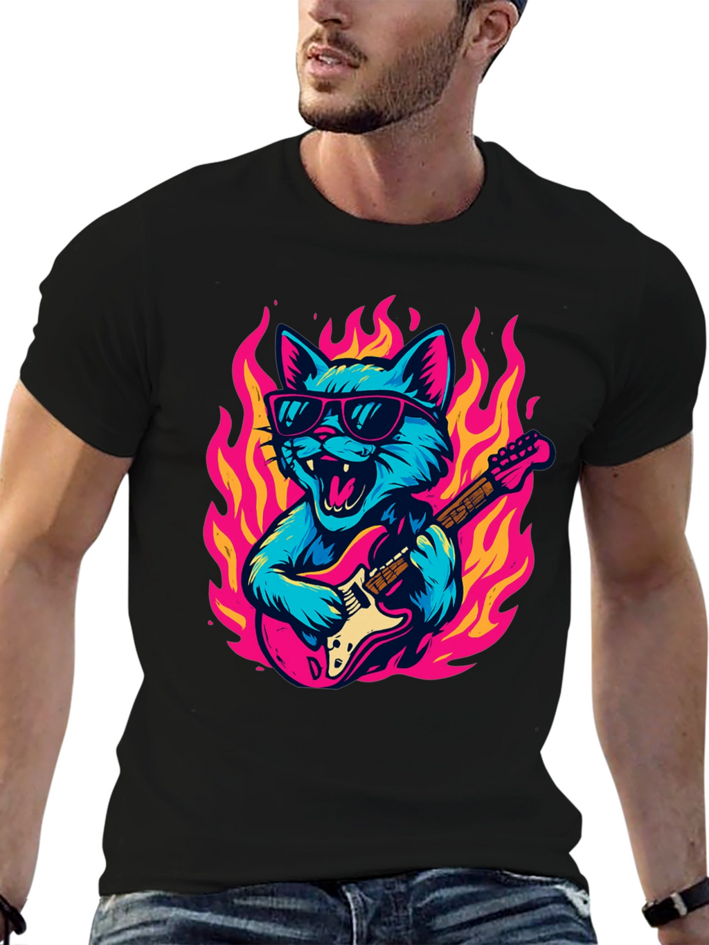 Rockin Cat Guitarist T-Shirt
