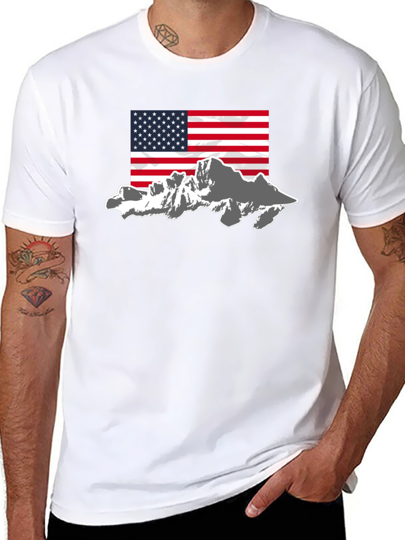 American Flag Mountain Graphic Tee - Black