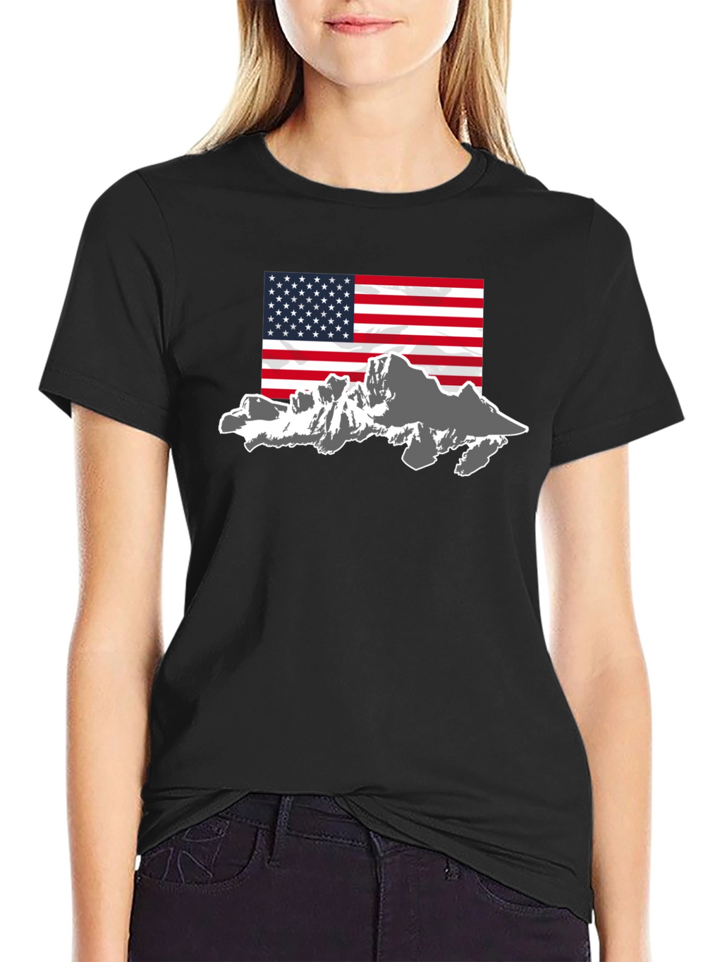 American Flag Mountain Graphic Tee - Black