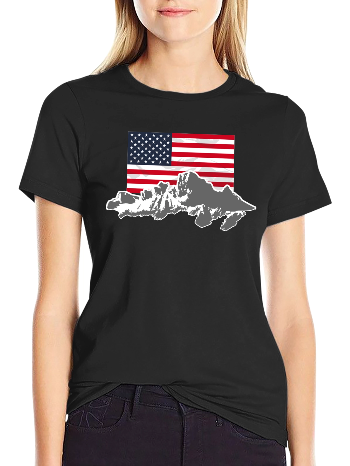 American Flag Mountain Graphic Tee - Black