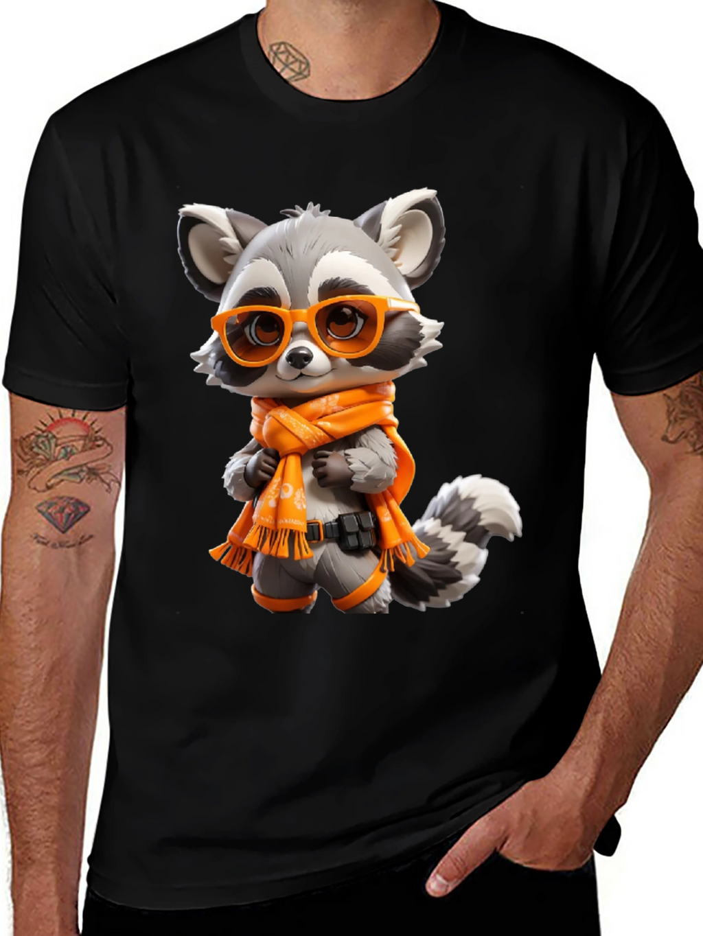 Cartoon Raccoon Graphic Tee - Unisex Black T-Shirt