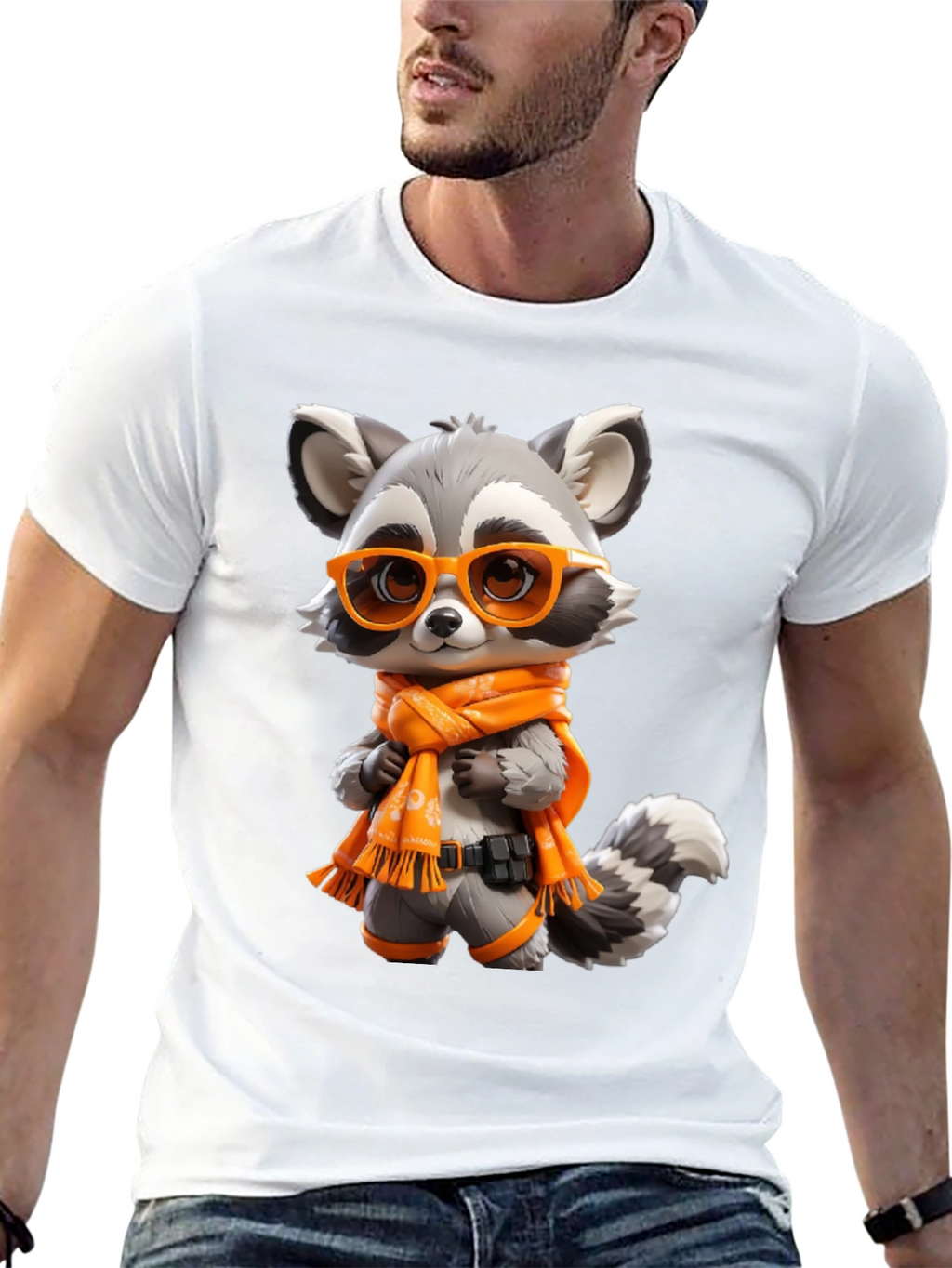 Cartoon Raccoon Graphic Tee - Unisex Black T-Shirt