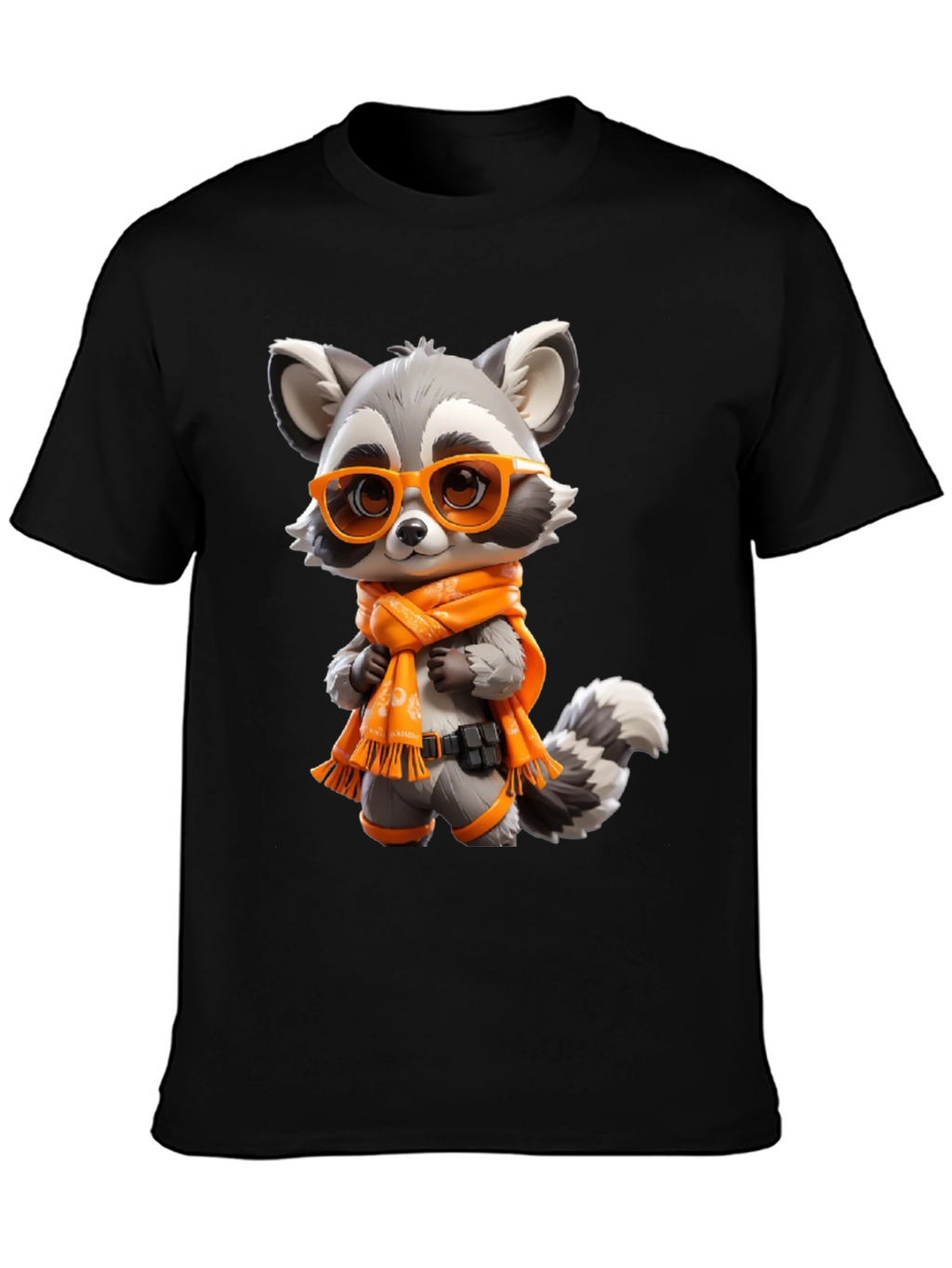 Cartoon Raccoon Graphic Tee - Unisex Black T-Shirt