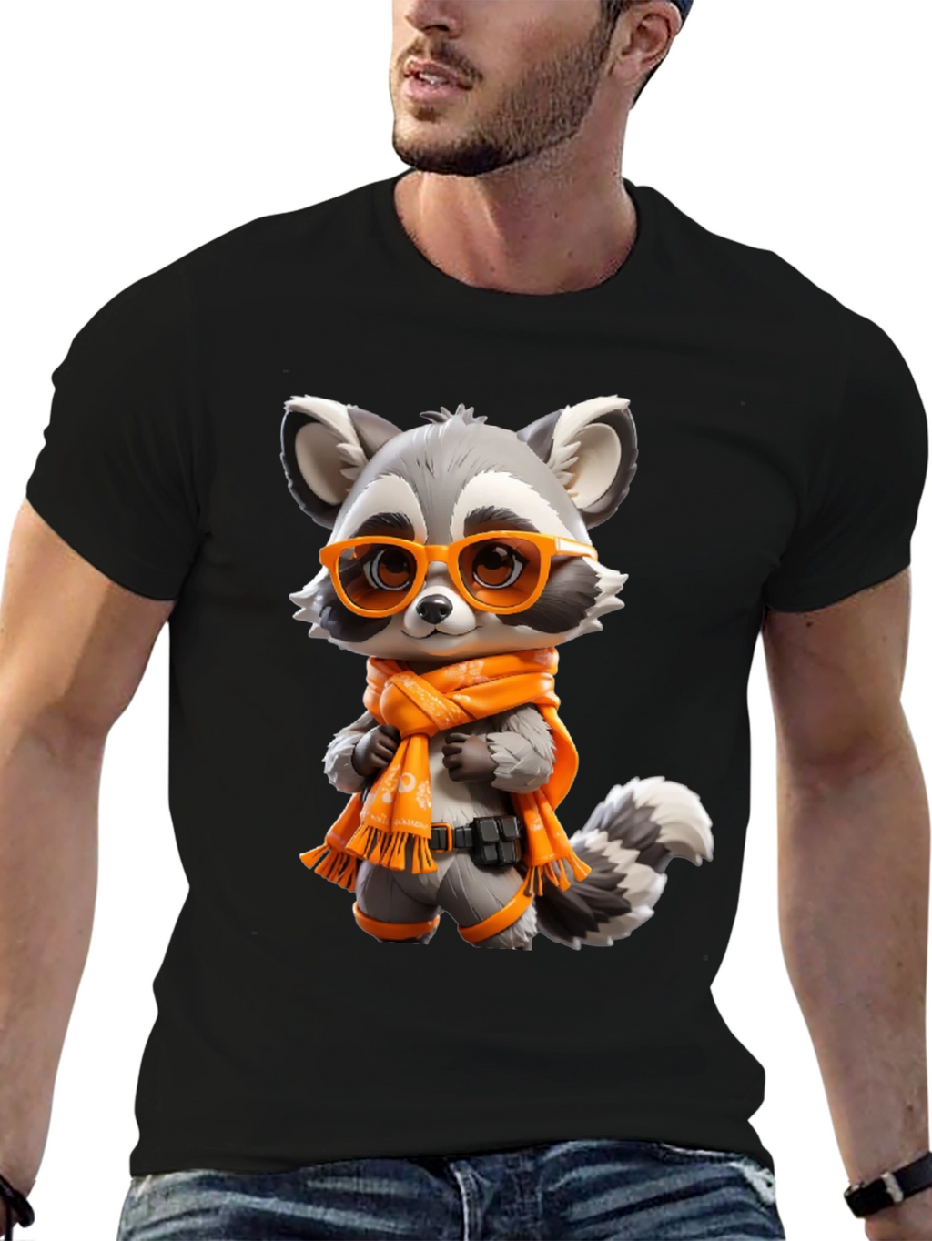 Cartoon Raccoon Graphic Tee - Unisex Black T-Shirt