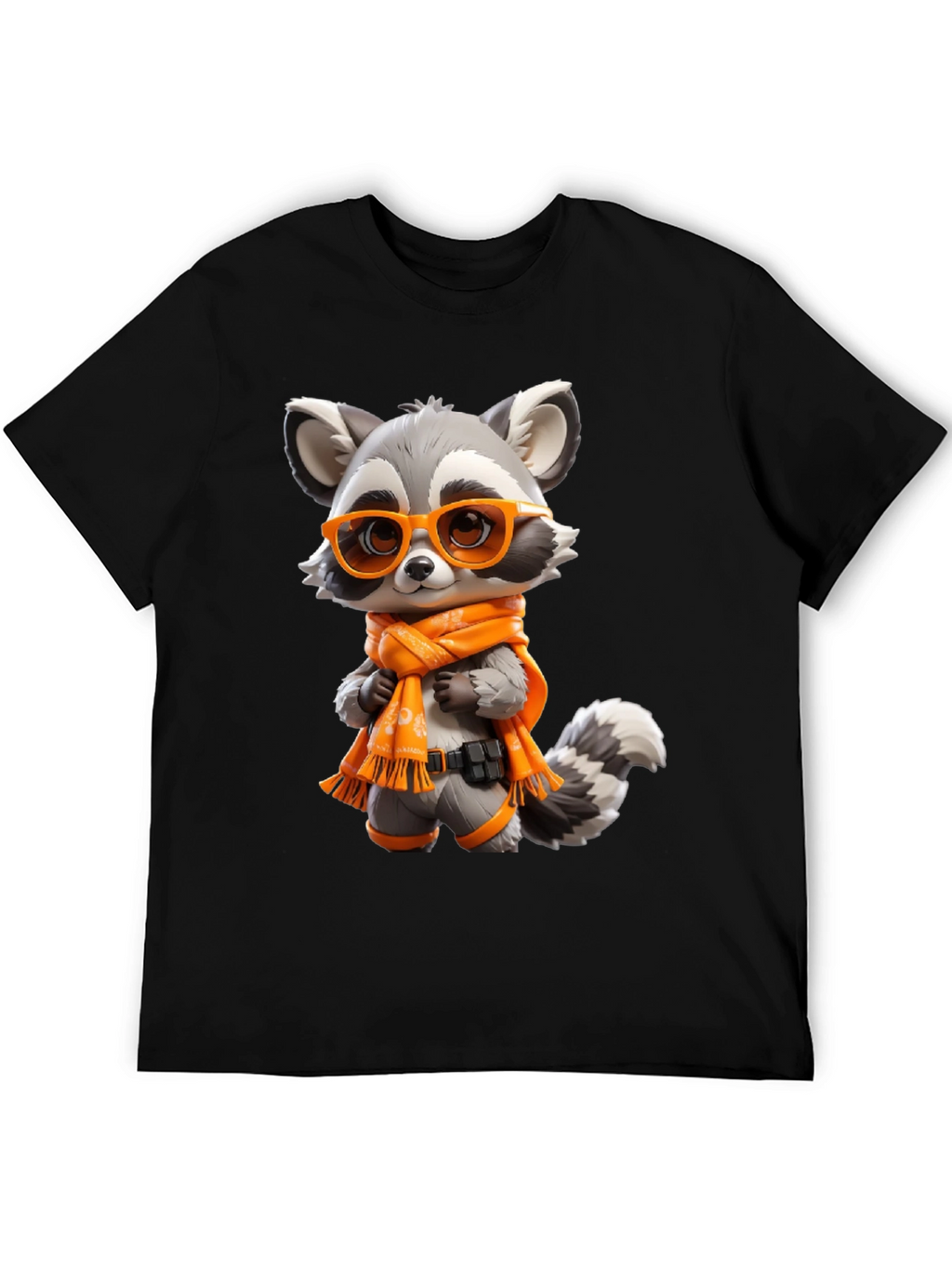 Cartoon Raccoon Graphic Tee - Unisex Black T-Shirt