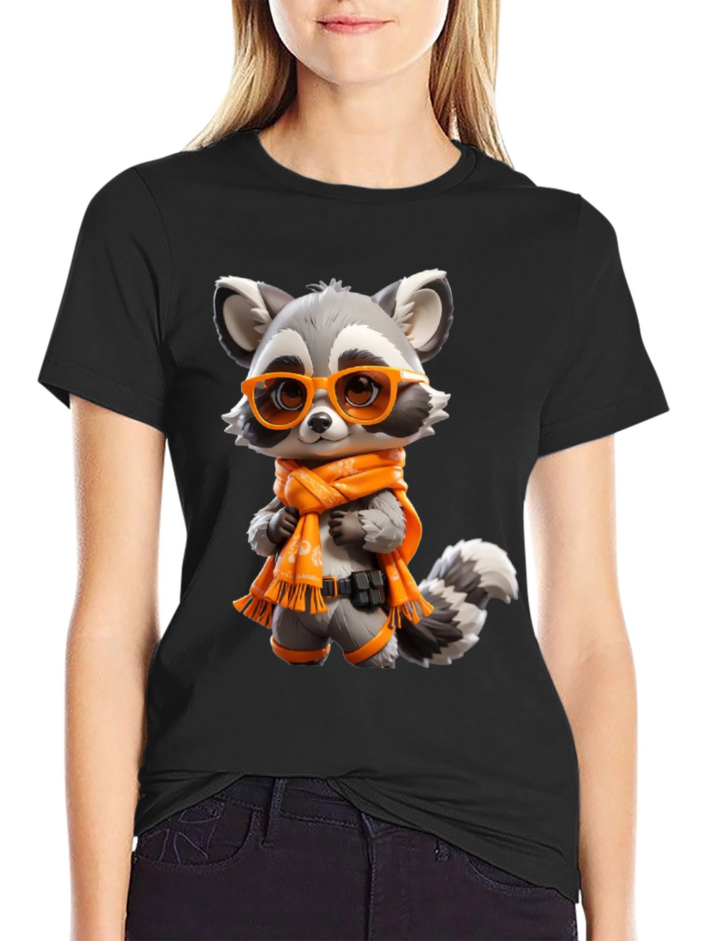 Cartoon Raccoon Graphic Tee - Unisex Black T-Shirt