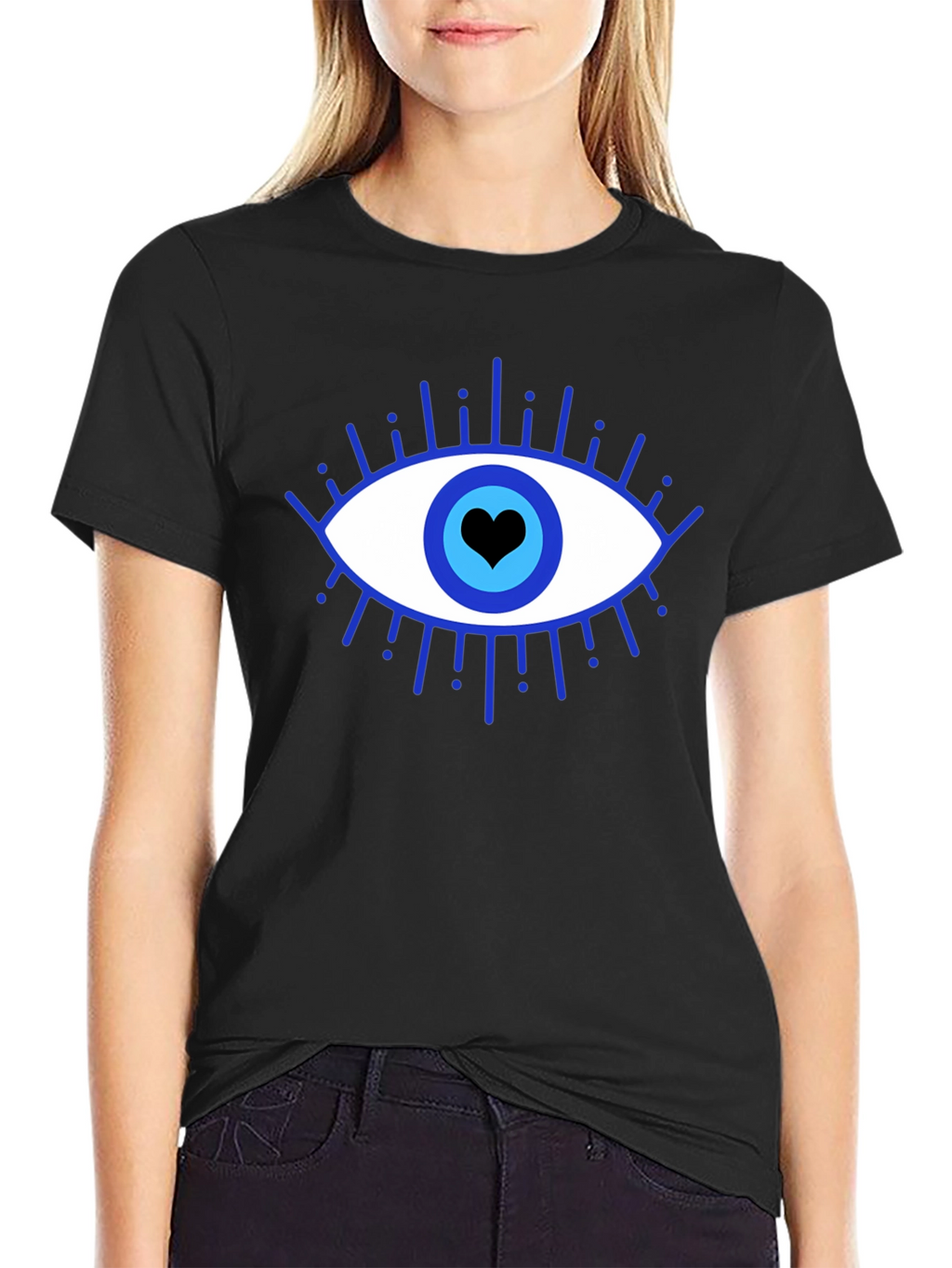 Evil Eye Heart Graphic Black T-Shirt