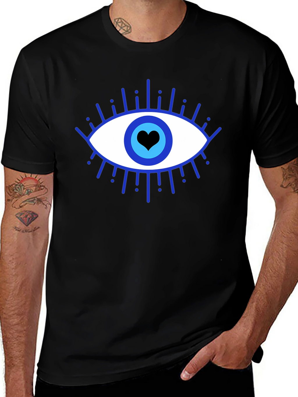 Evil Eye Heart Graphic Black T-Shirt