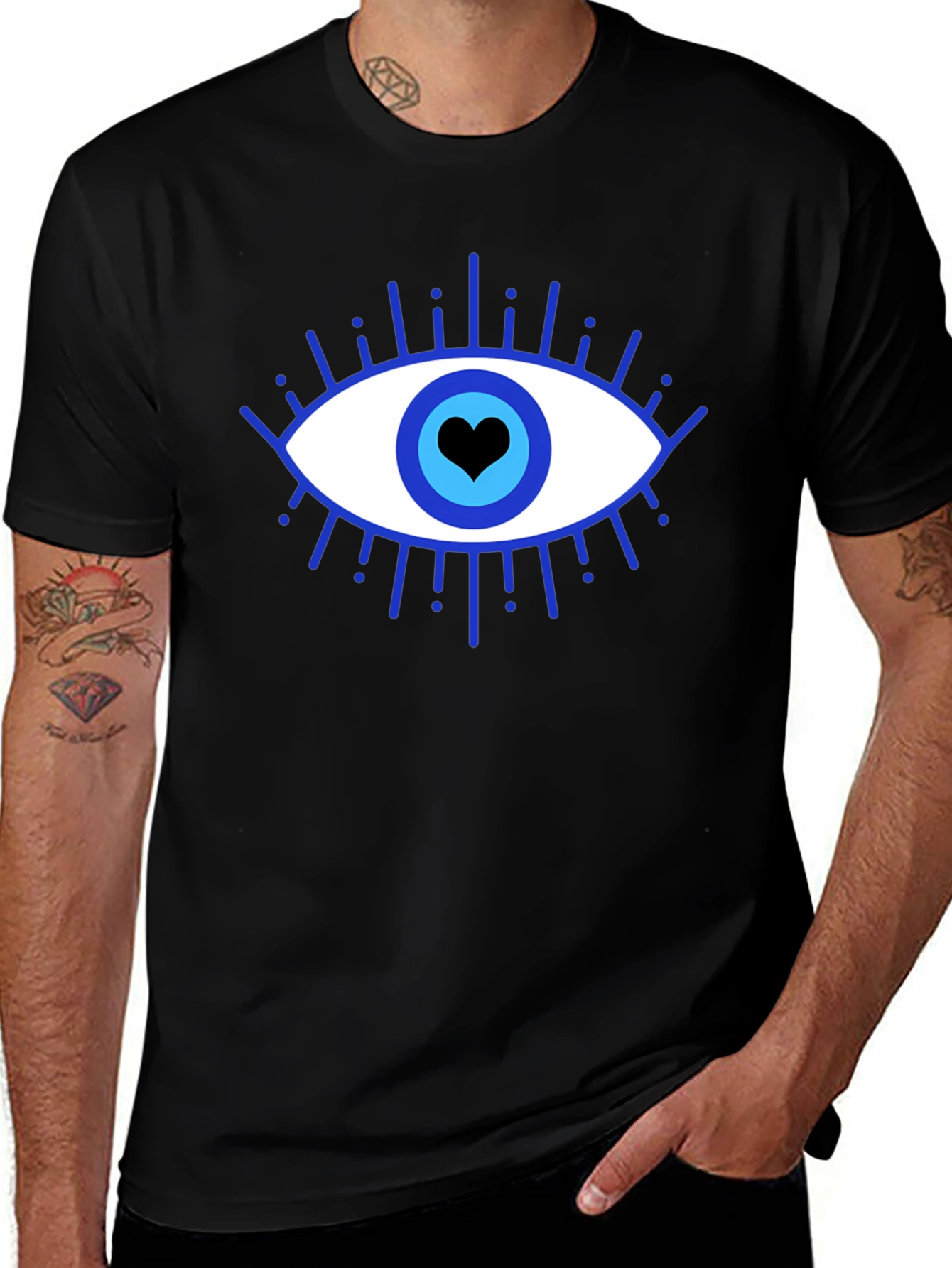 Evil Eye Heart Graphic Black T-Shirt
