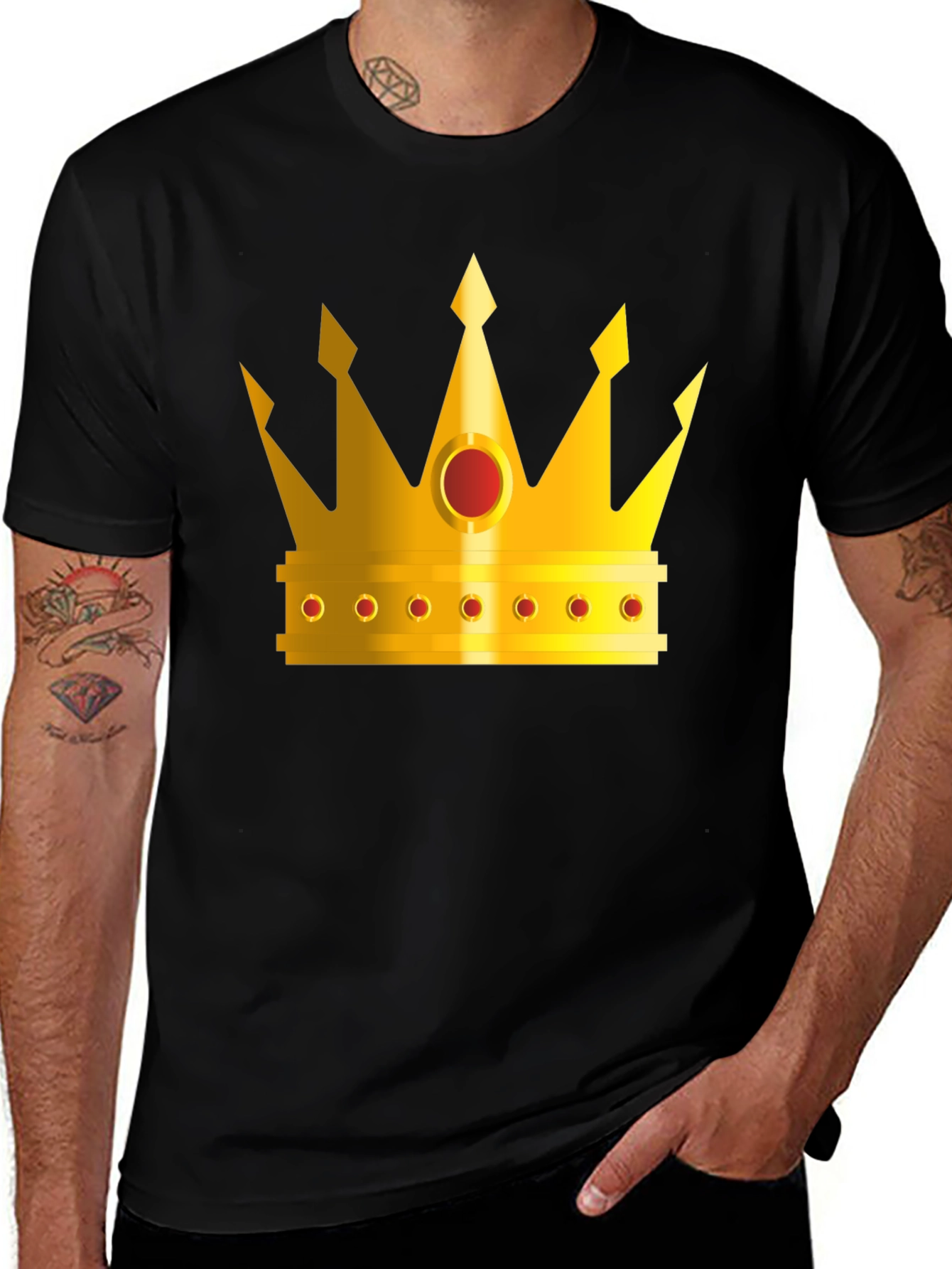 Golden Crown Graphic Tee - Black Crew Neck T-Shirt