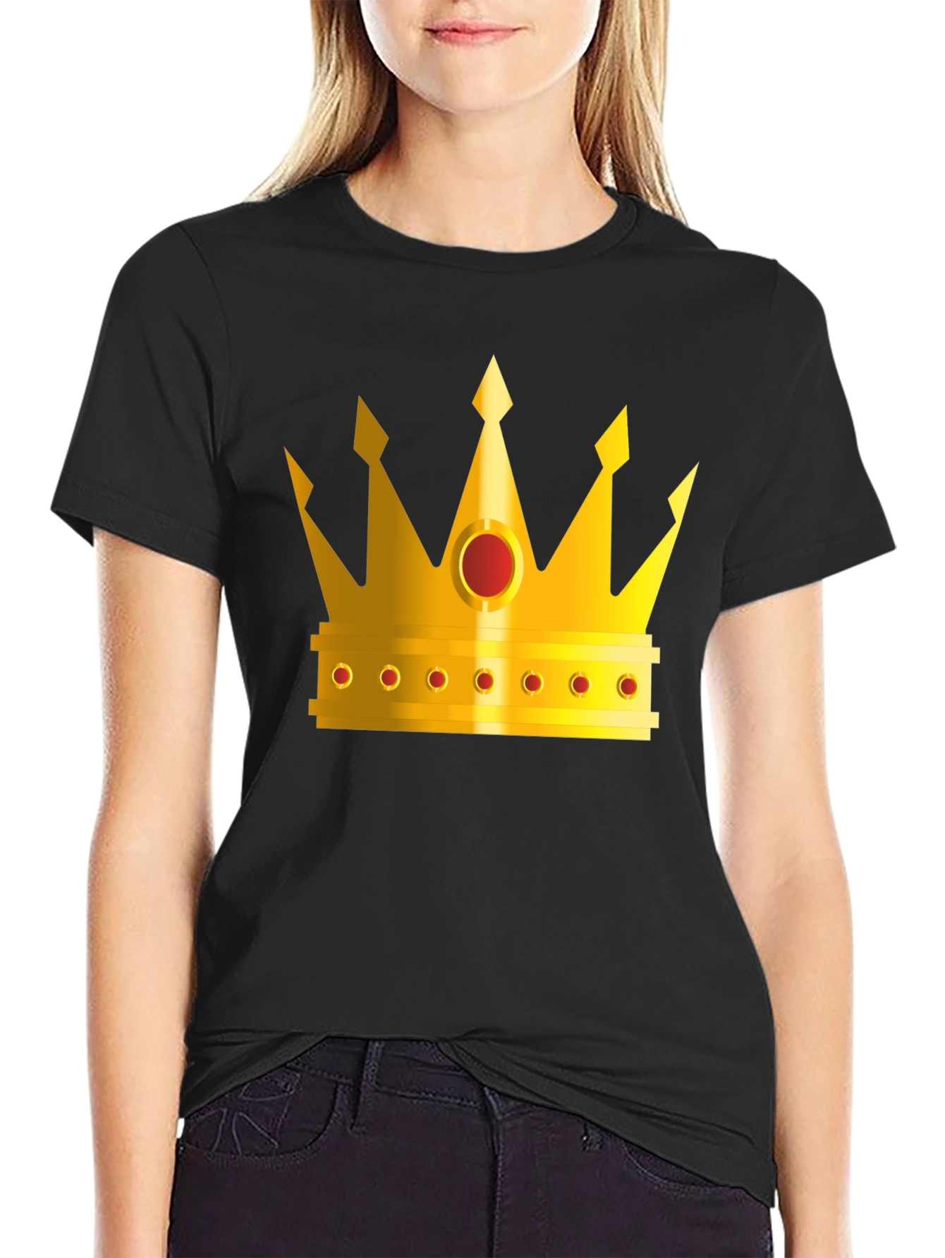 Golden Crown Graphic Tee - Black Crew Neck T-Shirt