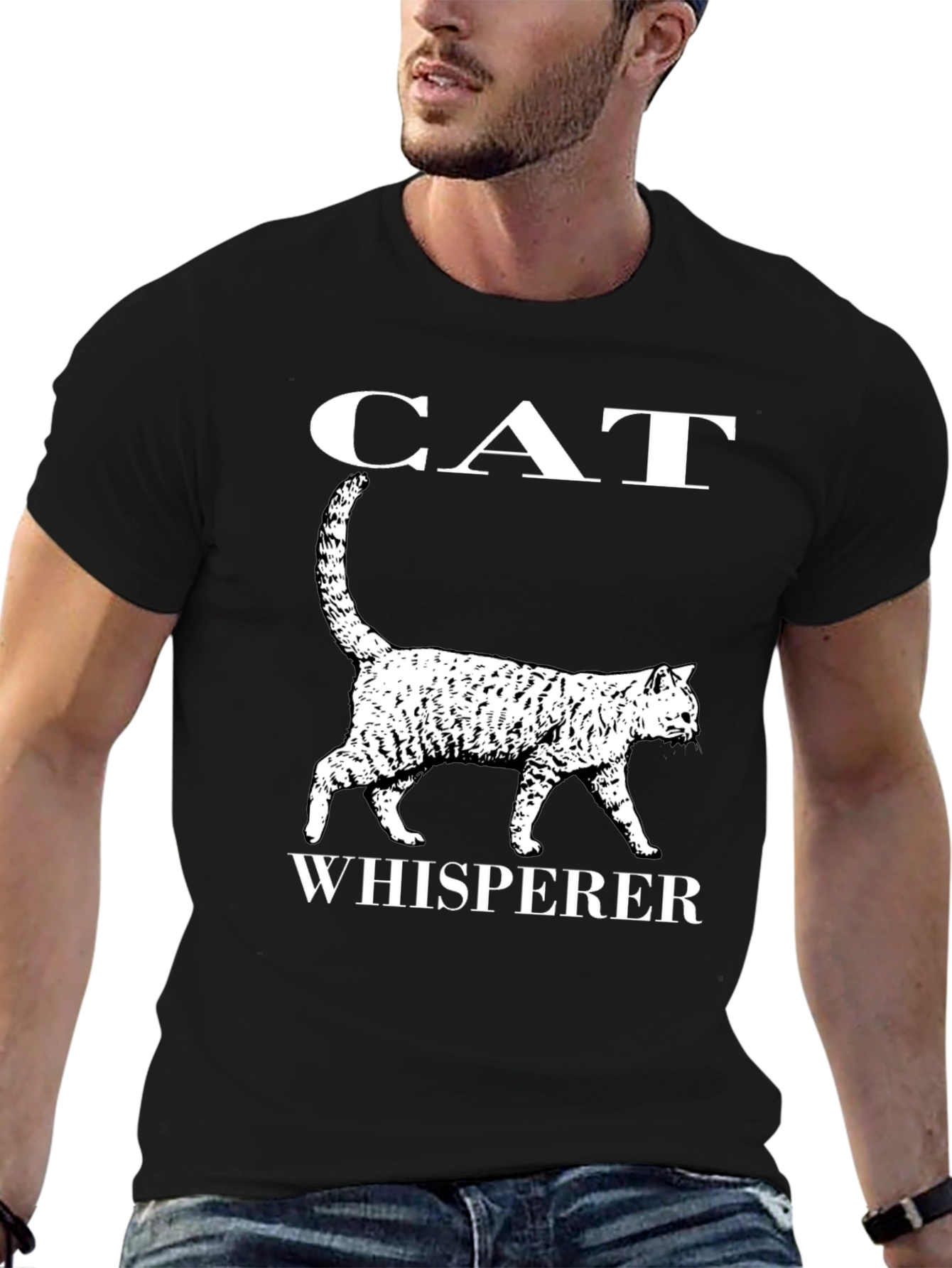 Cat Whisperer Graphic T-Shirt - Black Cotton Tee