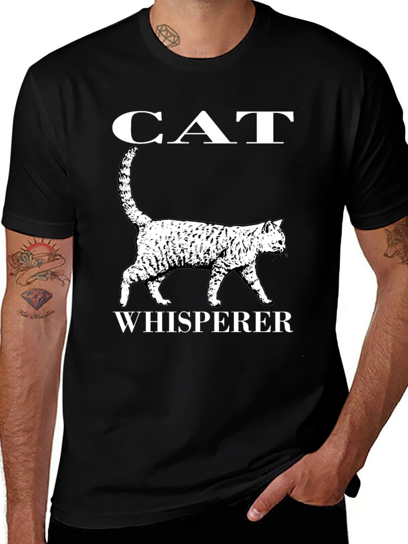 Cat Whisperer Graphic T-Shirt - Black Cotton Tee