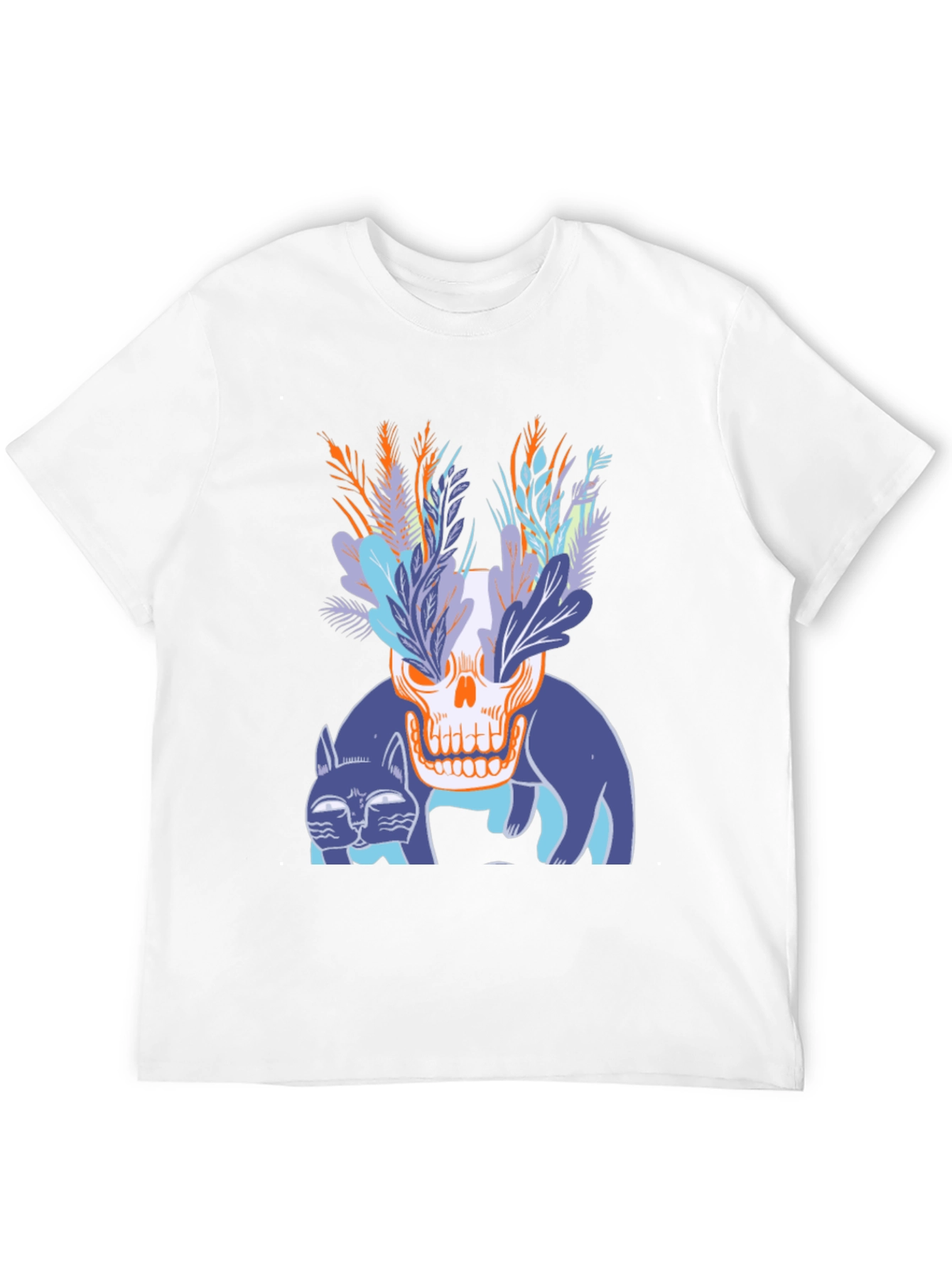 Skull & Cats Graphic Tee - Black Cotton Shirt