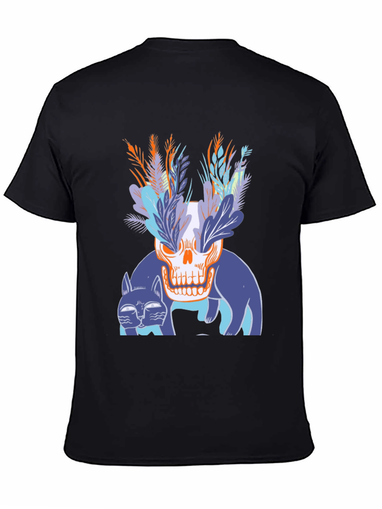 Skull & Cats Graphic Tee - Black Cotton Shirt