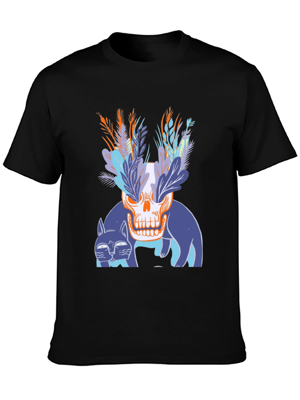 Skull & Cats Graphic Tee - Black Cotton Shirt