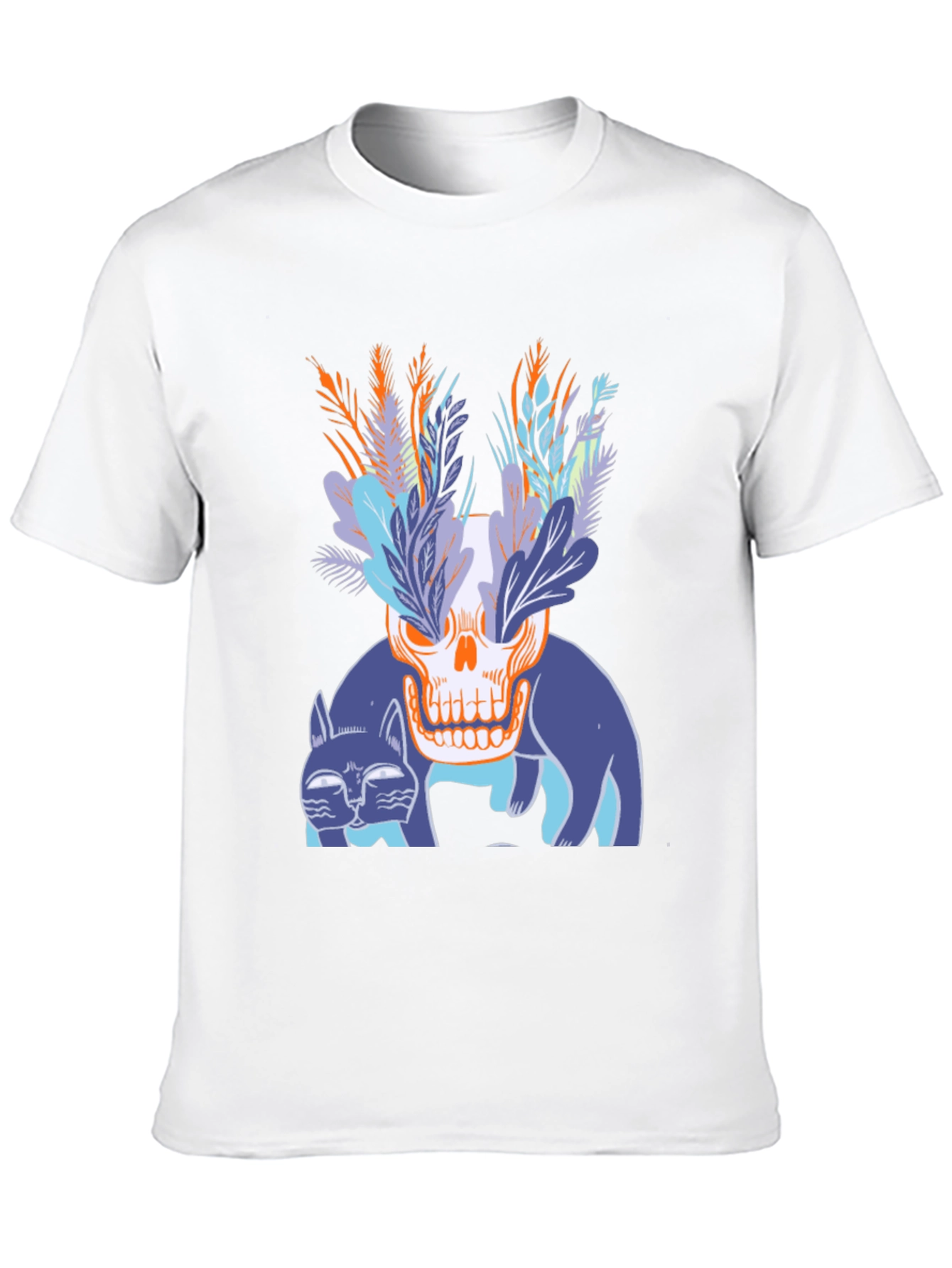 Skull & Cats Graphic Tee - Black Cotton Shirt